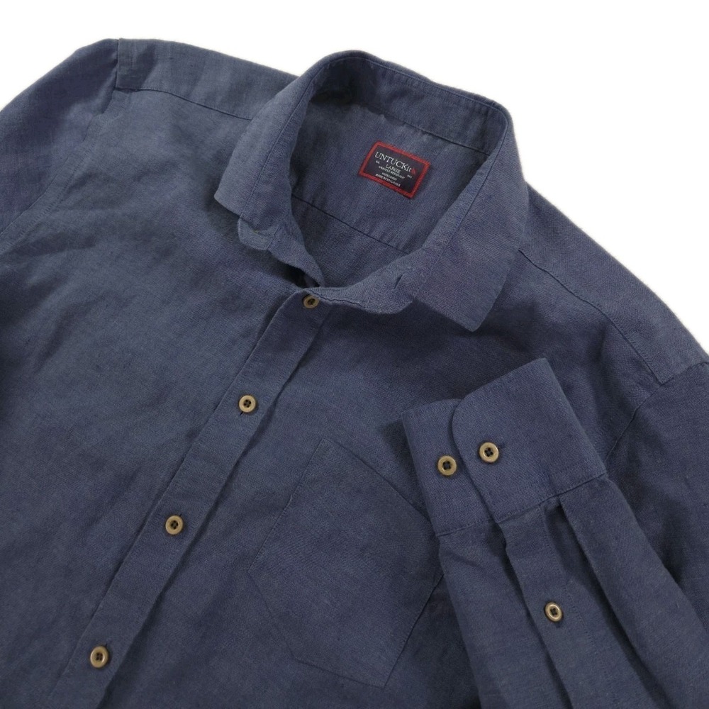 UNTUCKit 100% Linen‎ Shirt Mens Large Blue Long Sleeve Wrinkle Resistant Button